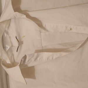 White log sleeved shirt with pearls on the cuffs and down the front with collar